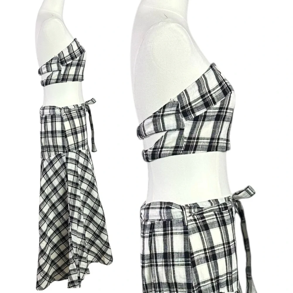 Free People Gingham Plaid Picnic After You Set Maxi Skirt Tube Top NWT Small